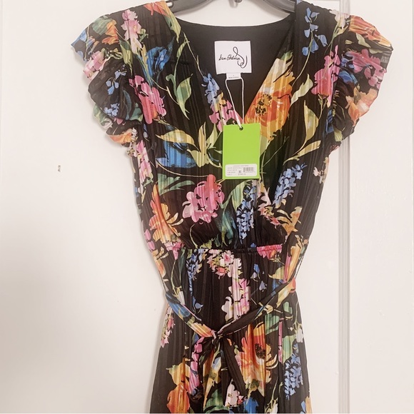 NWT Sam Edelman V-Neck Floral Midi Dress in Black/Multi - Picture 8 of 10